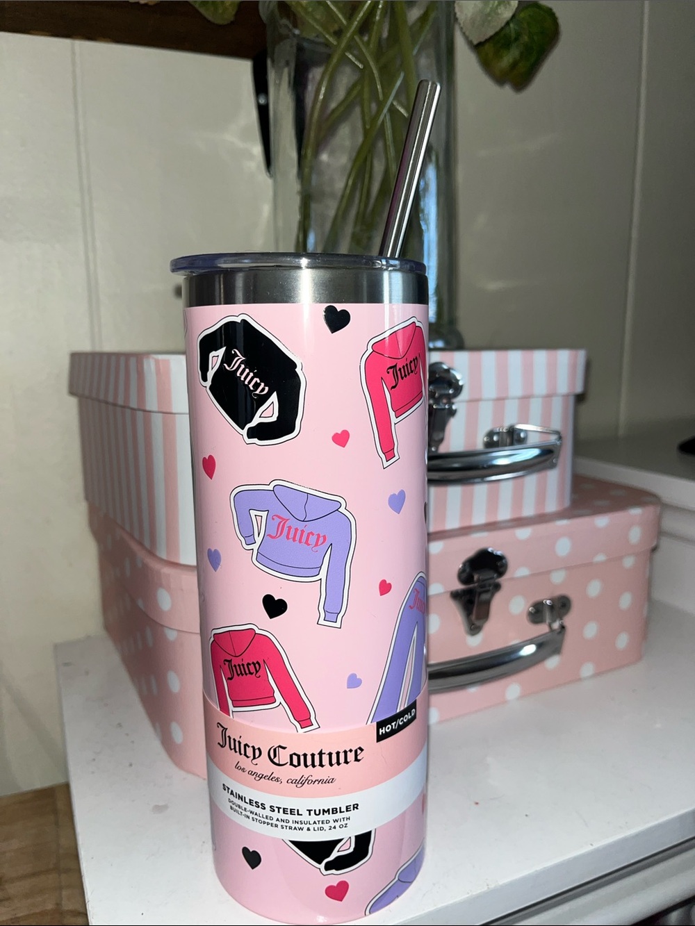 Juicy Couture Pink Stainless Steel Tumbler - Hearts & Jackets